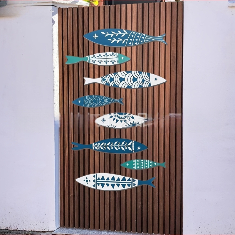 Koka zivju sienas dekors, 8 gab., pašlīmējošs, guļamistabas sienas māksla