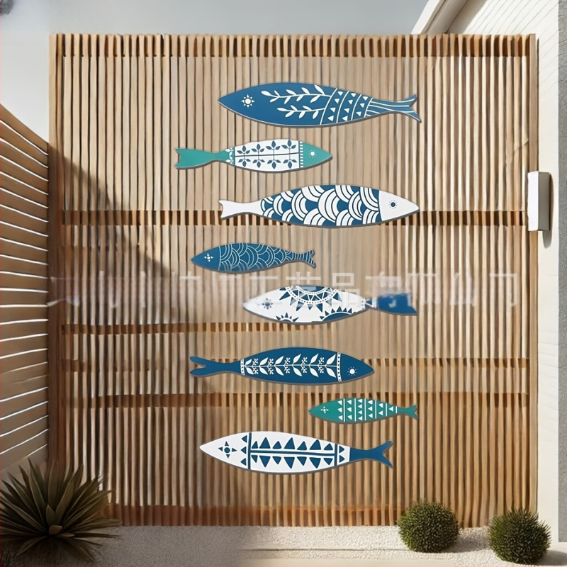 Koka zivju sienas dekors, 8 gab., pašlīmējošs, guļamistabas sienas māksla