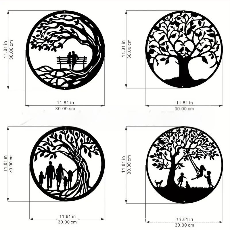 Četverodijelna metalna silueta Drvo života – moderna minimalistička geometrijska dekoracija za zid