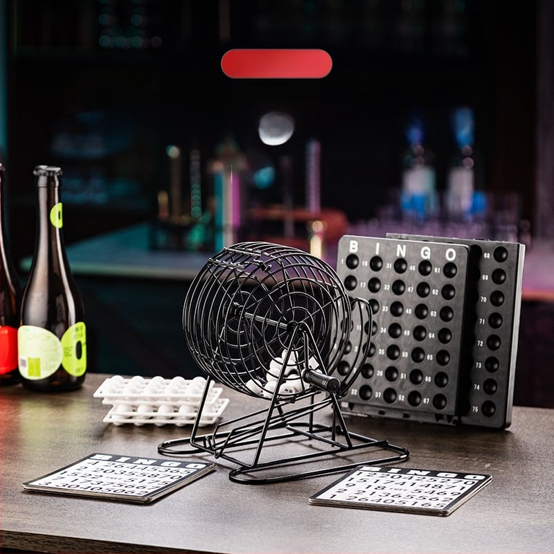 Bingo skaičių maišymo aparatas su besisukančiu ratu – rankinis traukimas, vakarėlio atmosferos stiprinimas, interaktyvus žaislas, plieno ir plastiko konstrukcija