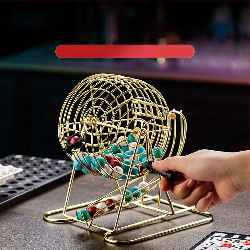 Bingo skaičių maišymo aparatas su besisukančiu ratu – rankinis traukimas, vakarėlio atmosferos stiprinimas, interaktyvus žaislas, plieno ir plastiko konstrukcija