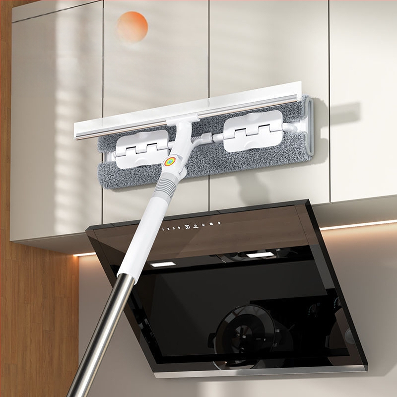 Plakanais mops mājas lietošanai ar ultrafīnām mikrošķiedras galvu, nerūsējošā tērauda kātu, rulīšu izspiešanas mehānismu, 4‑in‑1 logu, sienu, skapju un grīdas tīrīšana