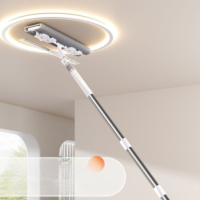 Plakanais mops mājas lietošanai ar ultrafīnām mikrošķiedras galvu, nerūsējošā tērauda kātu, rulīšu izspiešanas mehānismu, 4‑in‑1 logu, sienu, skapju un grīdas tīrīšana