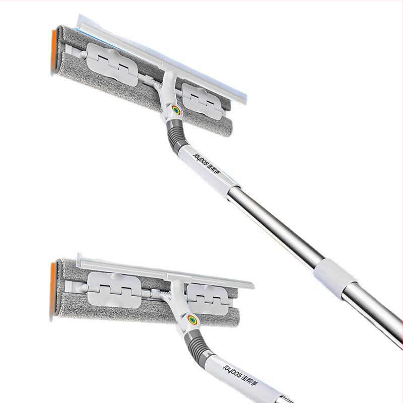 Plakanais mops mājas lietošanai ar ultrafīnām mikrošķiedras galvu, nerūsējošā tērauda kātu, rulīšu izspiešanas mehānismu, 4‑in‑1 logu, sienu, skapju un grīdas tīrīšana