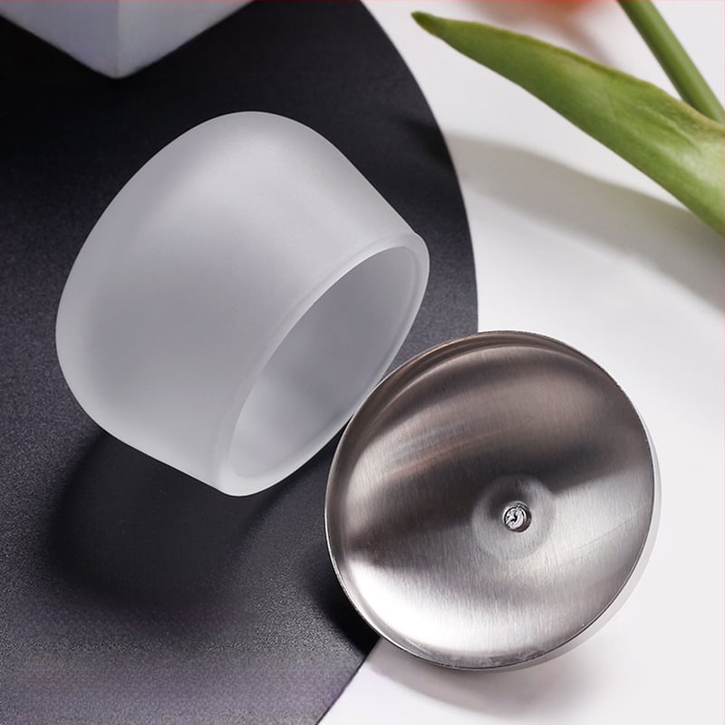 Matēts stikla nagu dezinficēšanas kauss ar nerūsējošā tērauda vāku – apaļš nagu kopšanas mazgāšanas kauss, 84 g