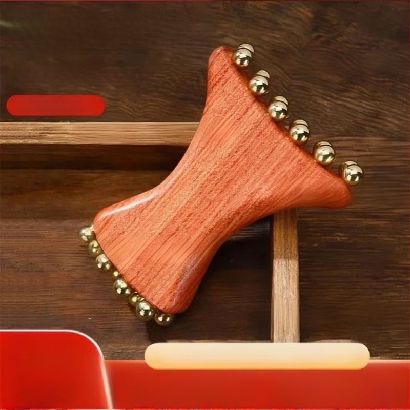 Устройство за лицев масаж с Huanghuali Rosewood и бронзови златисти мъниста; дървена конструкция, 90 g, марка Ruilin