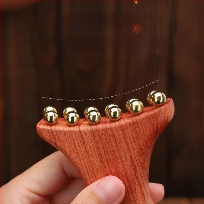 Устройство за лицев масаж с Huanghuali Rosewood и бронзови златисти мъниста; дървена конструкция, 90 g, марка Ruilin