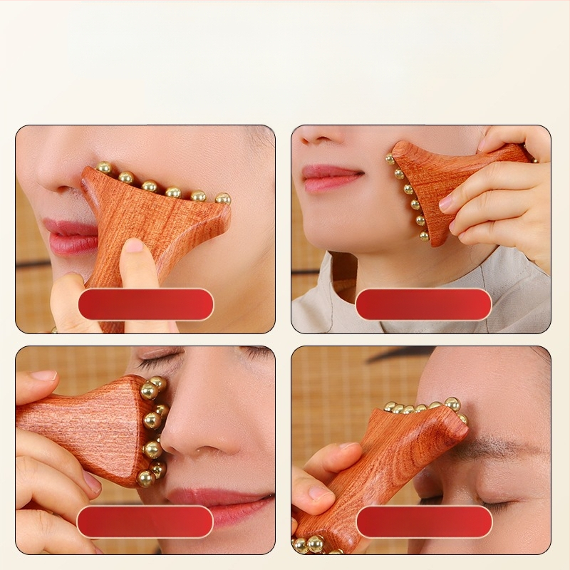 Устройство за лицев масаж с Huanghuali Rosewood и бронзови златисти мъниста; дървена конструкция, 90 g, марка Ruilin