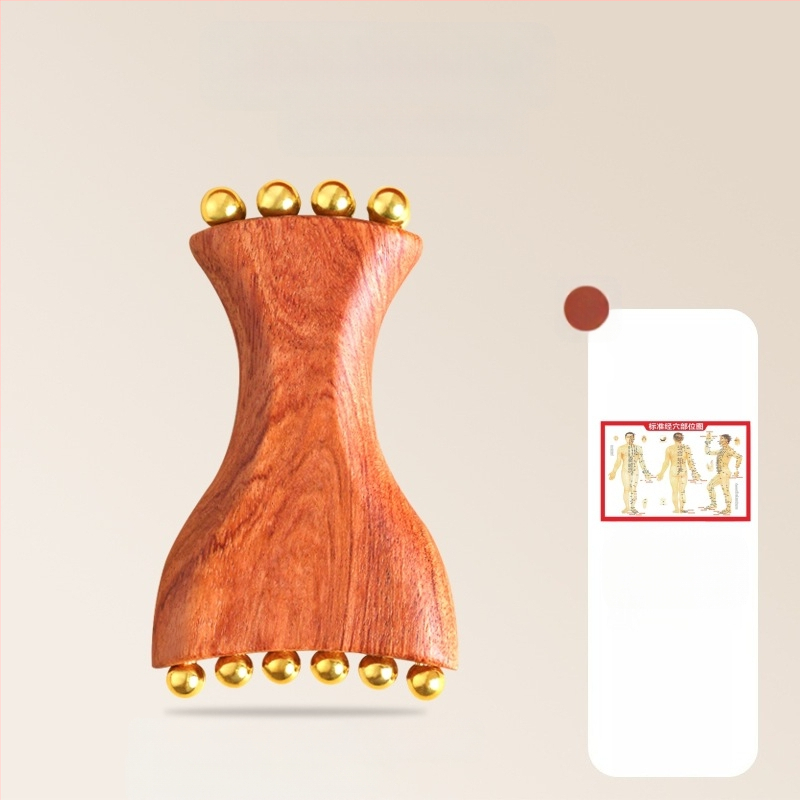 Устройство за лицев масаж с Huanghuali Rosewood и бронзови златисти мъниста; дървена конструкция, 90 g, марка Ruilin