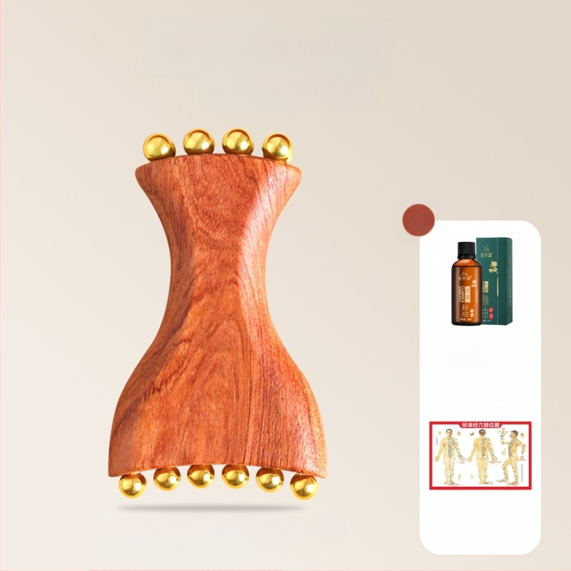 Устройство за лицев масаж с Huanghuali Rosewood и бронзови златисти мъниста; дървена конструкция, 90 g, марка Ruilin
