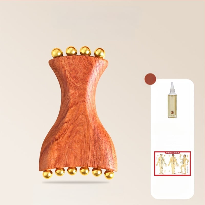 Устройство за лицев масаж с Huanghuali Rosewood и бронзови златисти мъниста; дървена конструкция, 90 g, марка Ruilin