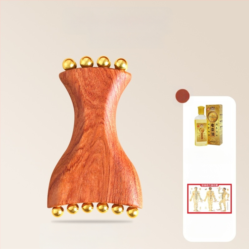 Устройство за лицев масаж с Huanghuali Rosewood и бронзови златисти мъниста; дървена конструкция, 90 g, марка Ruilin