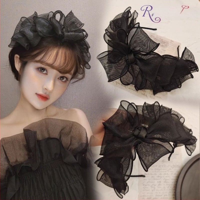 Hajcsat: kézzel készített, nagy masnis hálós csipkés dizájn, koreai stílus, friss és édes, anyag: textil, tavasz 2025