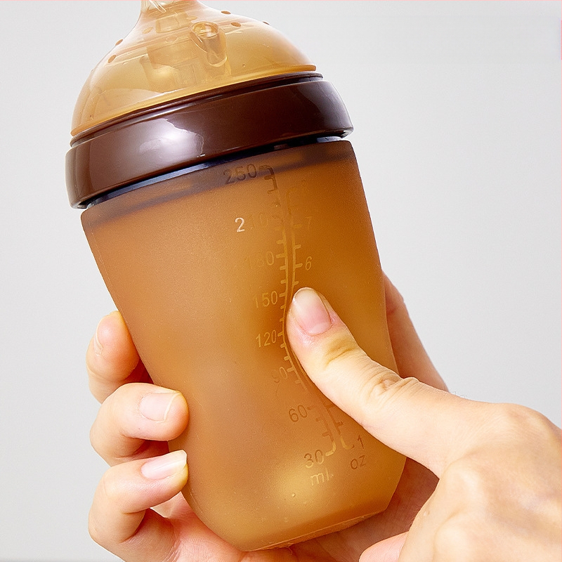 Yixin silikonska bočica za hranjenje, s širokim otvorom, konusnog oblika, s držačem, otisnutim logom