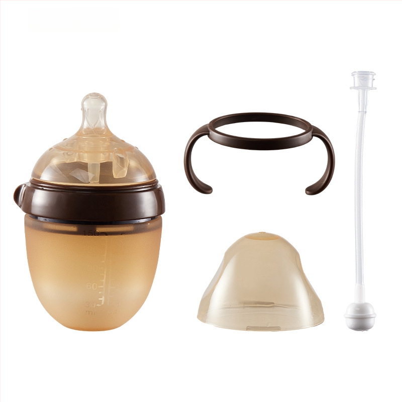 Yixin silikonska bočica za hranjenje, s širokim otvorom, konusnog oblika, s držačem, otisnutim logom