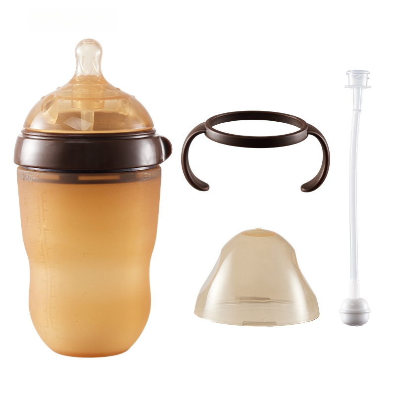 Yixin silikonska bočica za hranjenje, s širokim otvorom, konusnog oblika, s držačem, otisnutim logom