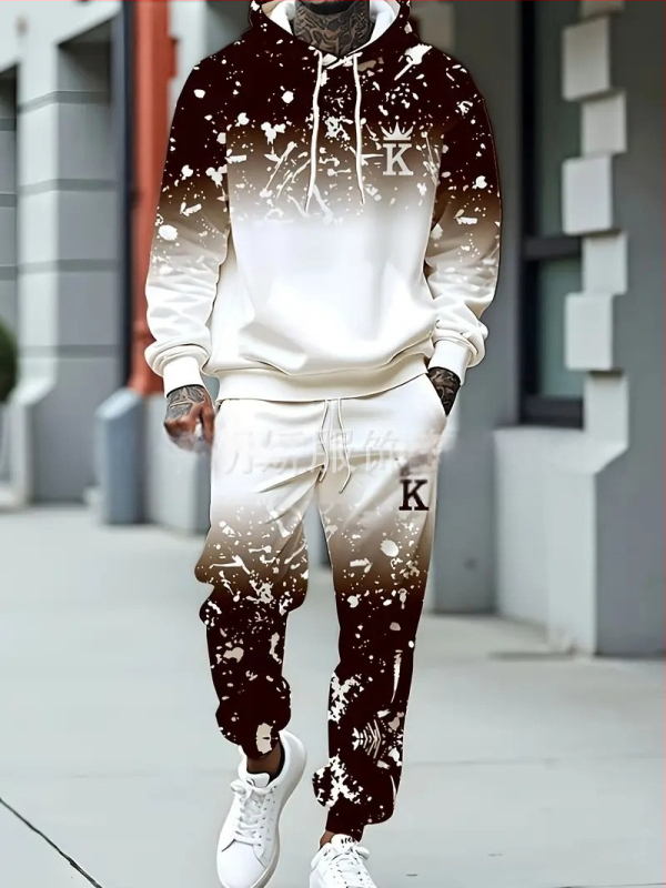 Divdaļīgs kapucēta džemperis un bikses komplekts ar burtiem drukāšanu, poliesters 96%+, brīvs piegriezums, rudens