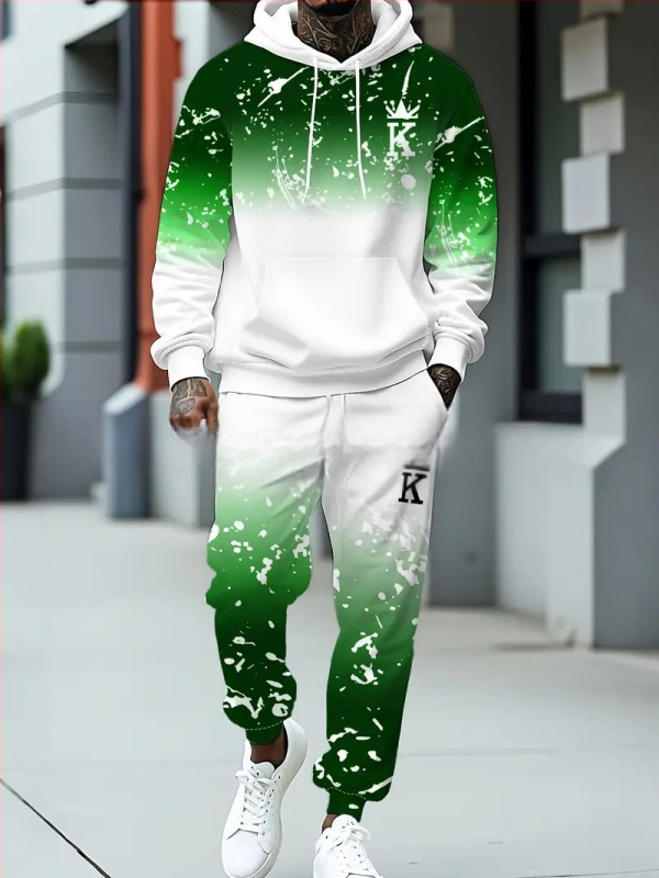 Divdaļīgs kapucēta džemperis un bikses komplekts ar burtiem drukāšanu, poliesters 96%+, brīvs piegriezums, rudens