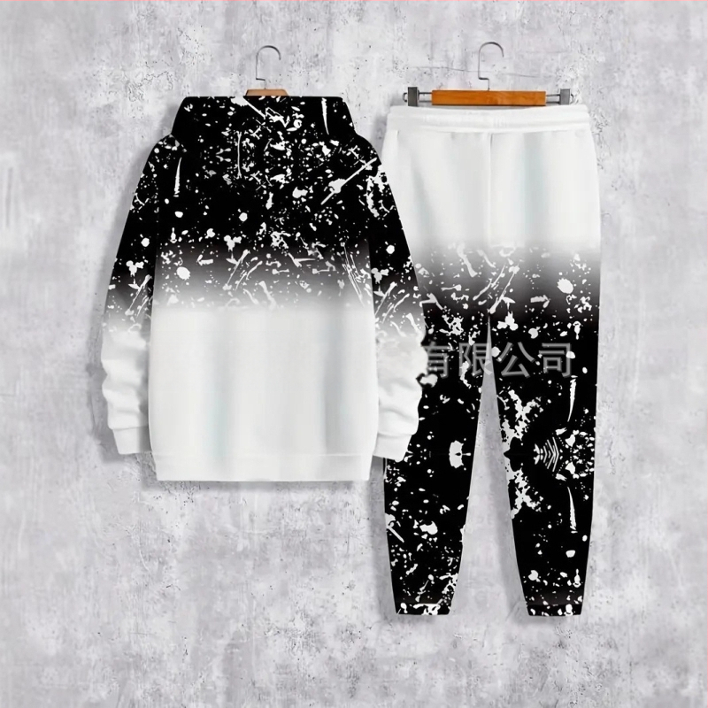Divdaļīgs kapucēta džemperis un bikses komplekts ar burtiem drukāšanu, poliesters 96%+, brīvs piegriezums, rudens