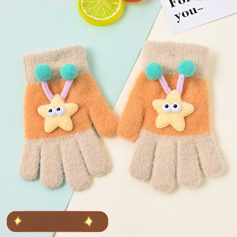 Bērnu pilnpirkstu cimdi, no kokvilnas šķiedras, svītrainais raksts, karikatūras stils, vecums 3–6 gadi