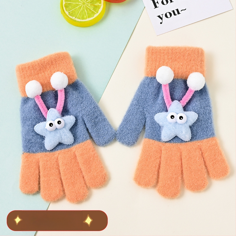 Bērnu pilnpirkstu cimdi, no kokvilnas šķiedras, svītrainais raksts, karikatūras stils, vecums 3–6 gadi