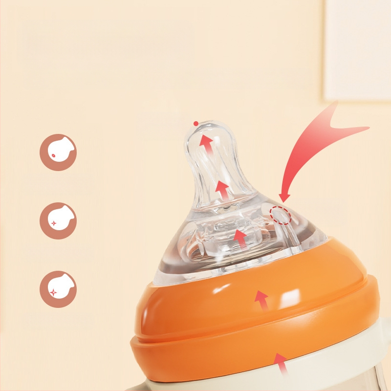 Bērnu barošanas pudelīte ar platāku atveri, no PP materiāla, izliektu dizainu, ar rokturi, pret aizrīšanos, pret uzpūšanos