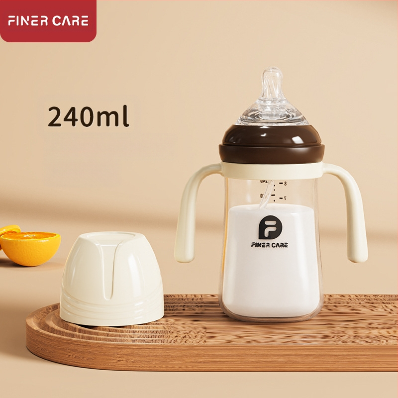 Bērnu barošanas pudelīte ar platāku atveri, no PP materiāla, izliektu dizainu, ar rokturi, pret aizrīšanos, pret uzpūšanos