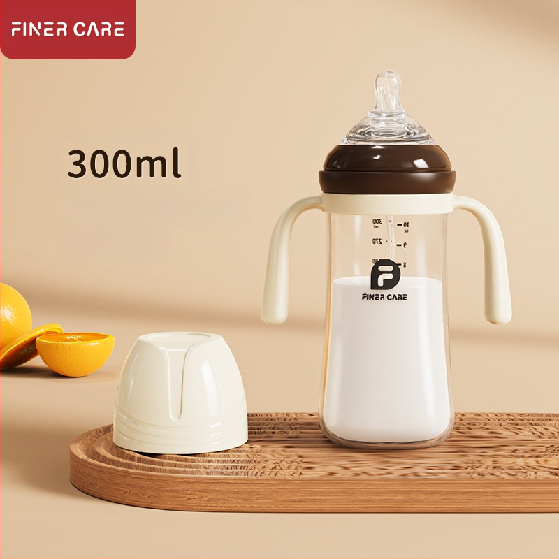 Bērnu barošanas pudelīte ar platāku atveri, no PP materiāla, izliektu dizainu, ar rokturi, pret aizrīšanos, pret uzpūšanos