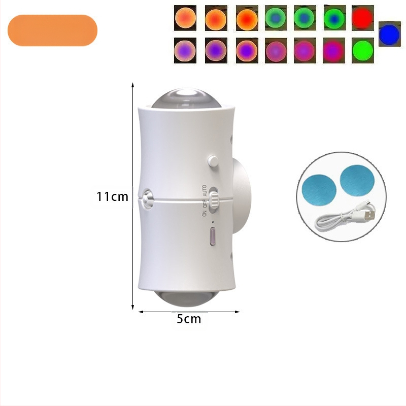 Sieninis šviestuvas su judesio jutikliu, baterijų maitinimas, dvigubo galvų dizainas, magnetinis įkrovimas, ABS gaubtas