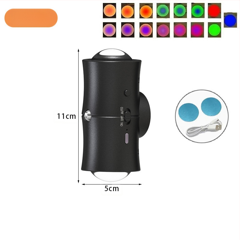 Sieninis šviestuvas su judesio jutikliu, baterijų maitinimas, dvigubo galvų dizainas, magnetinis įkrovimas, ABS gaubtas
