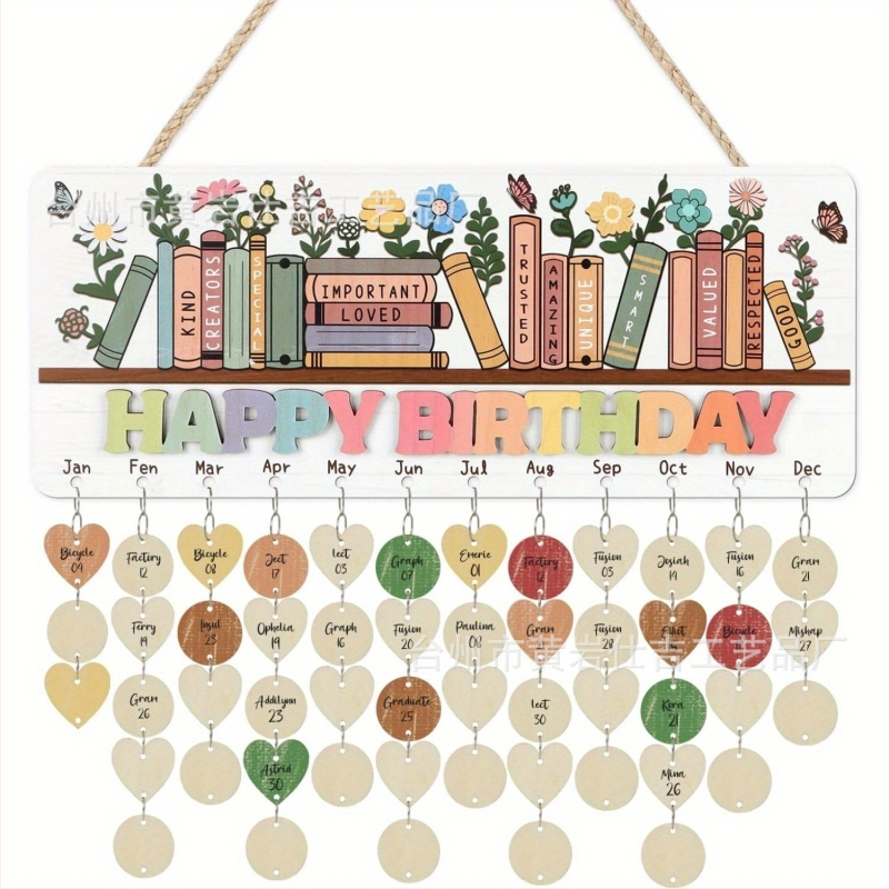 Koka pakarināmais kalendārs mājām, dabīgs stils, dekoratīvs pakarināmais zīme kāzēm un ballēm