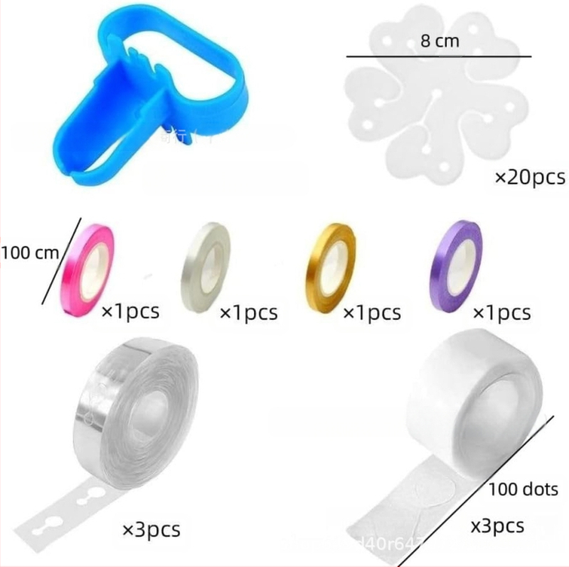 Set dopunila za balone za uređenje prostora: zaveži, lančići, točkice, trake i klipse s cvjetnim motivom • Plastika • Stil modernog minimalizma, svečani stil • Pogodno za vjenčanja i događaje