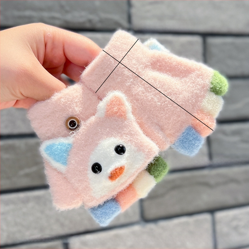 Bērnu pus pirštvainus cimdi ar karikatūras dizainu no akrila šķiedras, 0–3 gadi, uztur siltumu, ziemai