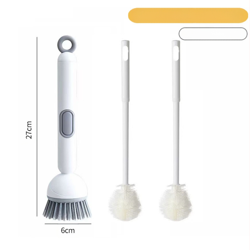 3-dijelni set kuhinjskih četkica za čišćenje s dozatorom, rotirajućom četkom i 2 dugačka držača za čaše pod kutem od 90°; plastika, 150 g