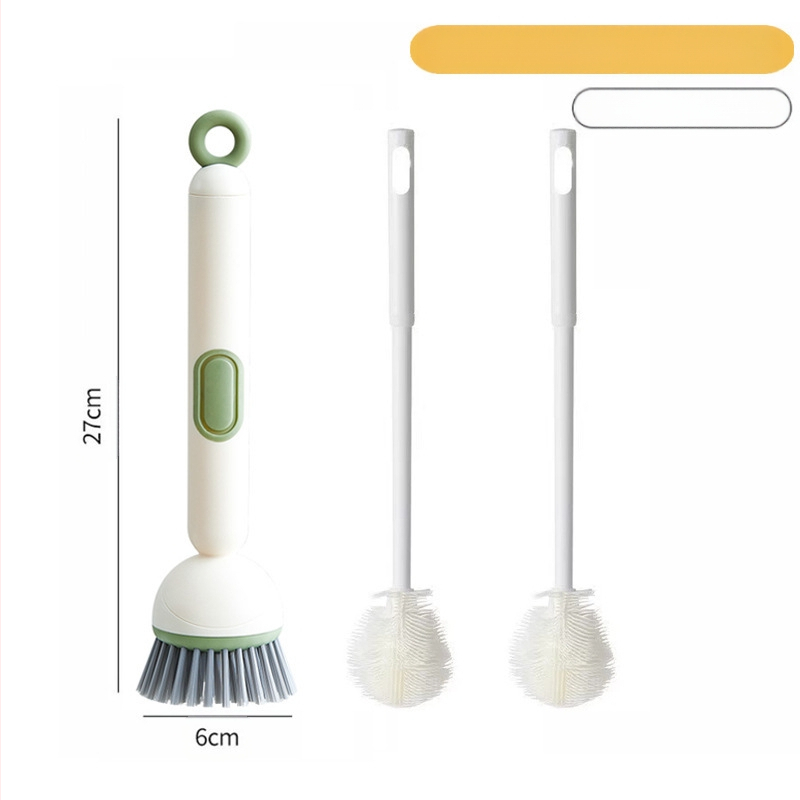 3-dijelni set kuhinjskih četkica za čišćenje s dozatorom, rotirajućom četkom i 2 dugačka držača za čaše pod kutem od 90°; plastika, 150 g