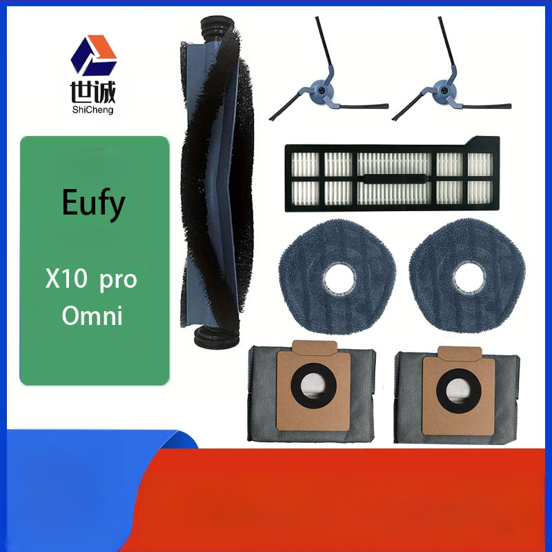 Eufy Encore X10pro OMNI robotporszívóhoz való fogyóeszközök: görgős kefefej, oldalsó kefefej, szűrőelem, felmosó ruha, porzsák