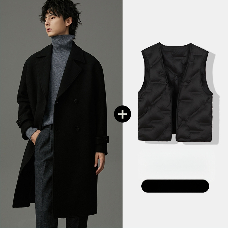 Férfi kettős soros kabát, vastagított, koreai stílus, karcsú szabás, téli 2024