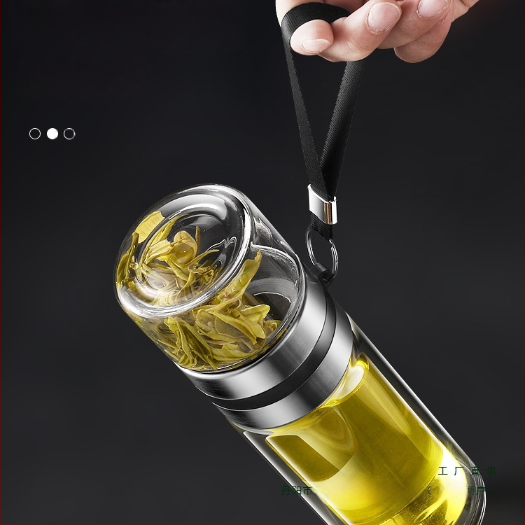 Čajna šalica s filtracijom vode i čaja, prijenosna, dvostruko borosilikatno staklo, cilindričnog oblika, uzorak ledenjaka