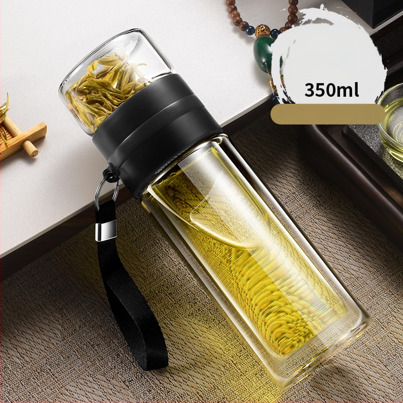 Čajna šalica s filtracijom vode i čaja, prijenosna, dvostruko borosilikatno staklo, cilindričnog oblika, uzorak ledenjaka