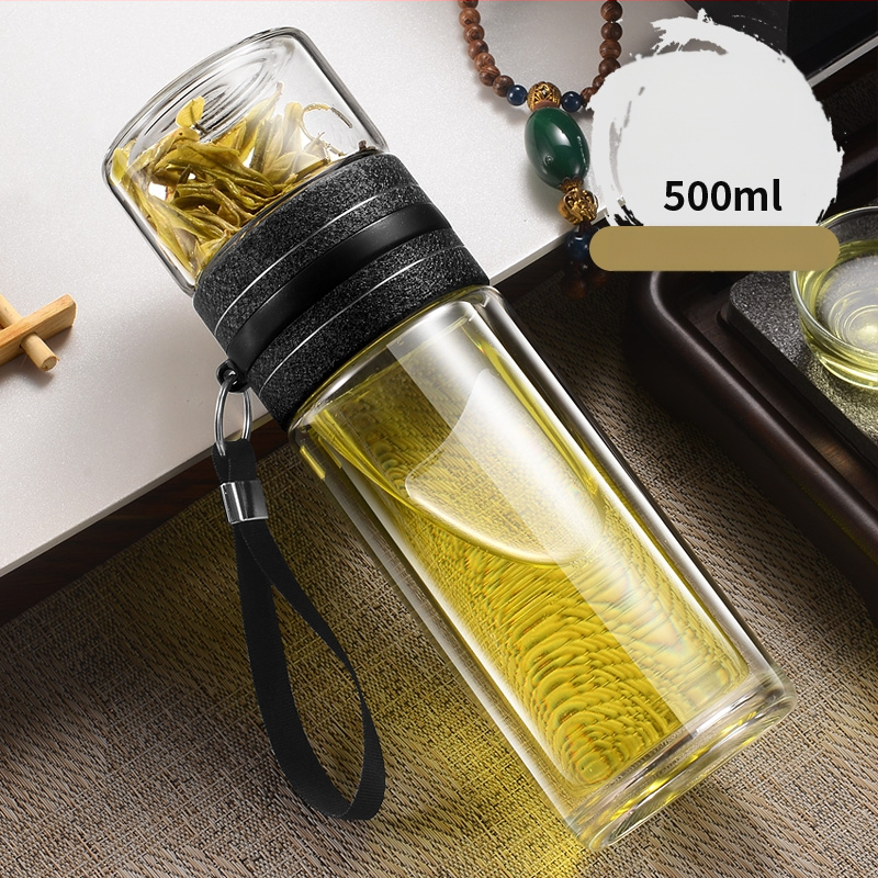 Čajna šalica s filtracijom vode i čaja, prijenosna, dvostruko borosilikatno staklo, cilindričnog oblika, uzorak ledenjaka