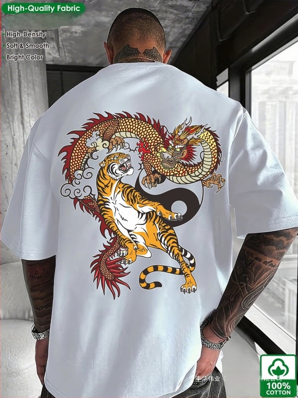 Japāņu retro izdrukāta kokvilnas T-krekls, brīvs piegriezums, īsas piedurknes