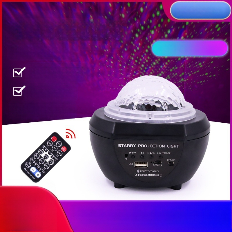 USB įkraunamas Bluetooth žvaigždžių dangaus projektorius miegamajam su nuotolinio valdymo ir garso funkcija, mėnulio projekcija ir vandens bangų efektai