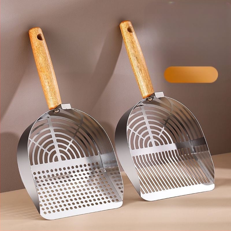 Nerđajući čelična lopatica za mačji izmet s integriranim grubim i finim otvorima, lako za čišćenje, model Tx-089