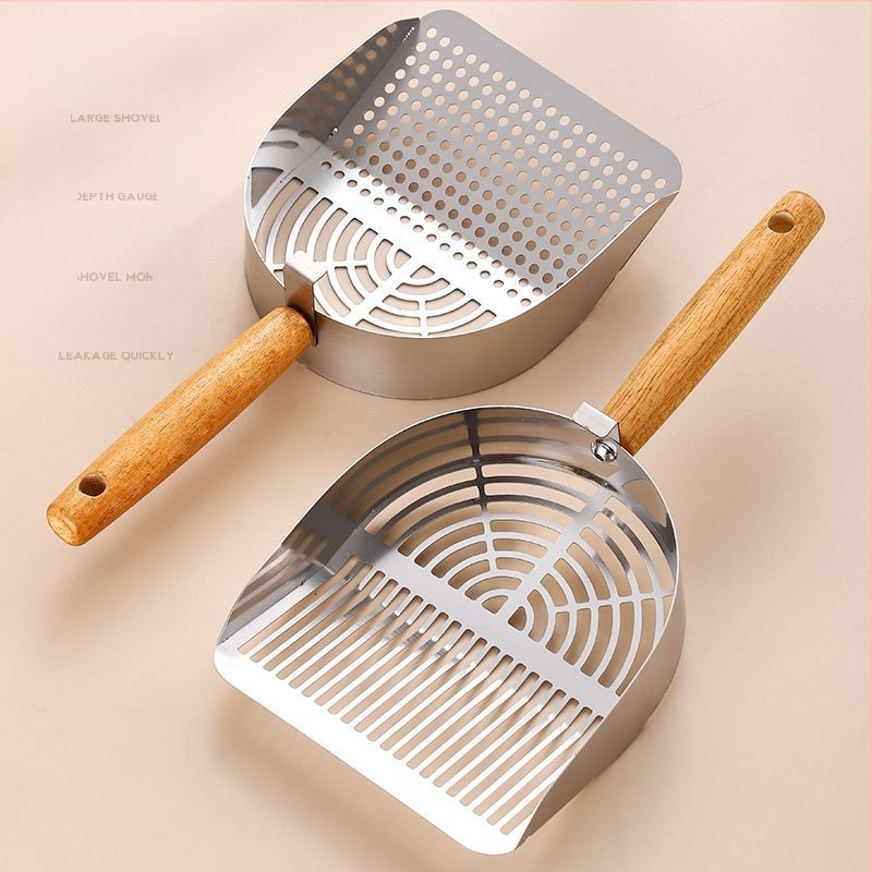 Nerđajući čelična lopatica za mačji izmet s integriranim grubim i finim otvorima, lako za čišćenje, model Tx-089