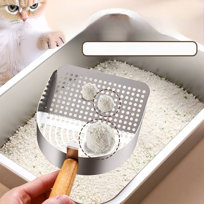 Nerđajući čelična lopatica za mačji izmet s integriranim grubim i finim otvorima, lako za čišćenje, model Tx-089