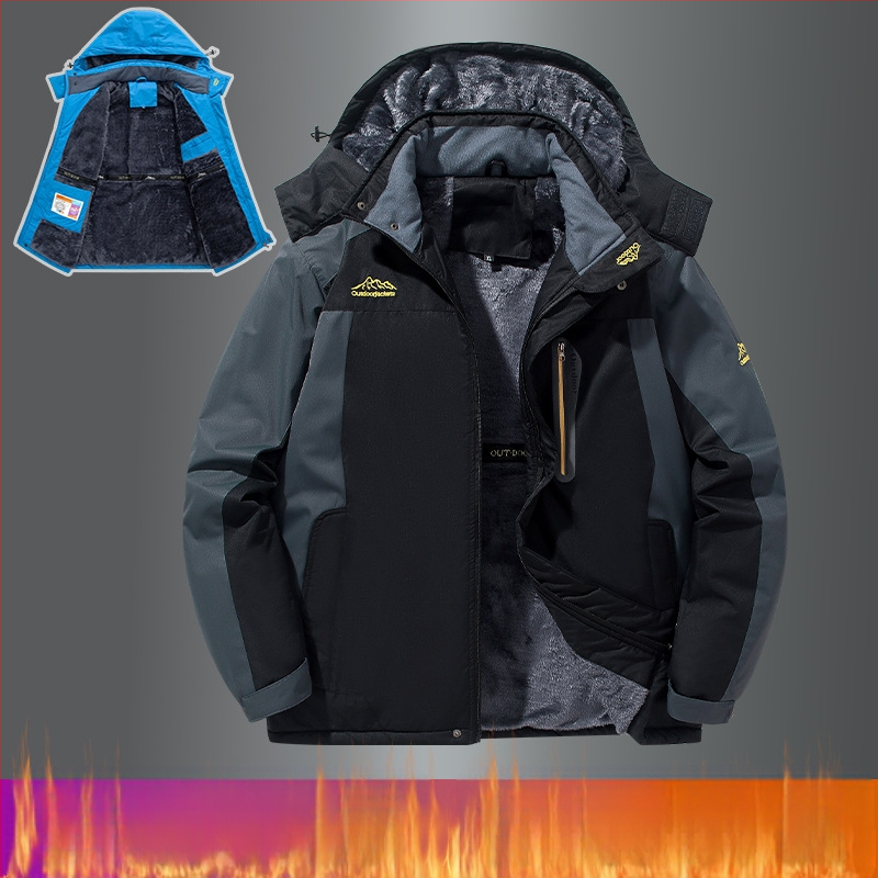 Férfi pamut dzseki kapucnival, fleece béléssel, levehető gallérral, oldalzsebekkel, testhezálló fazon