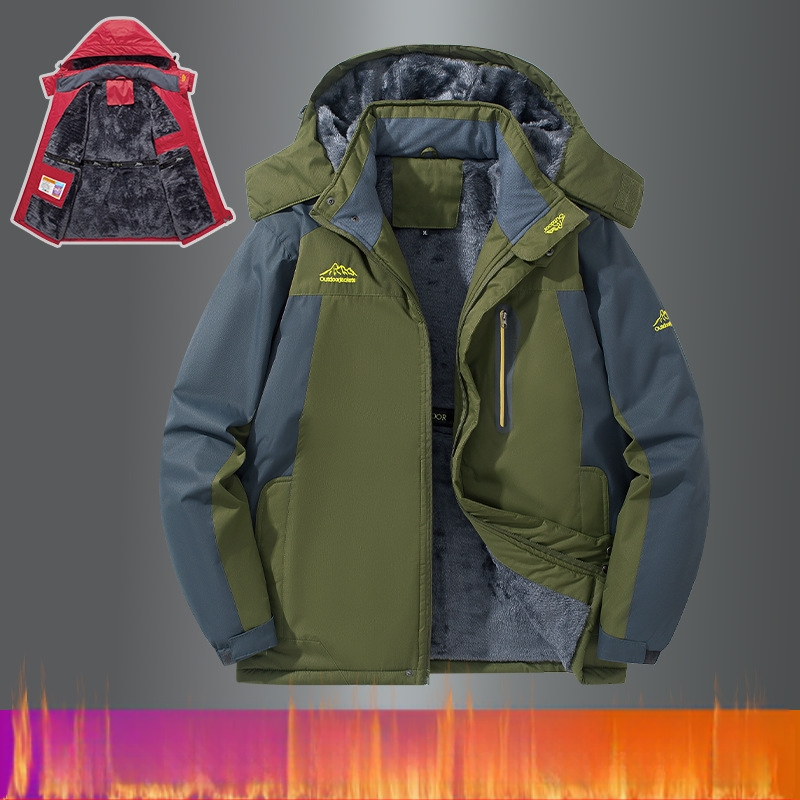 Férfi pamut dzseki kapucnival, fleece béléssel, levehető gallérral, oldalzsebekkel, testhezálló fazon