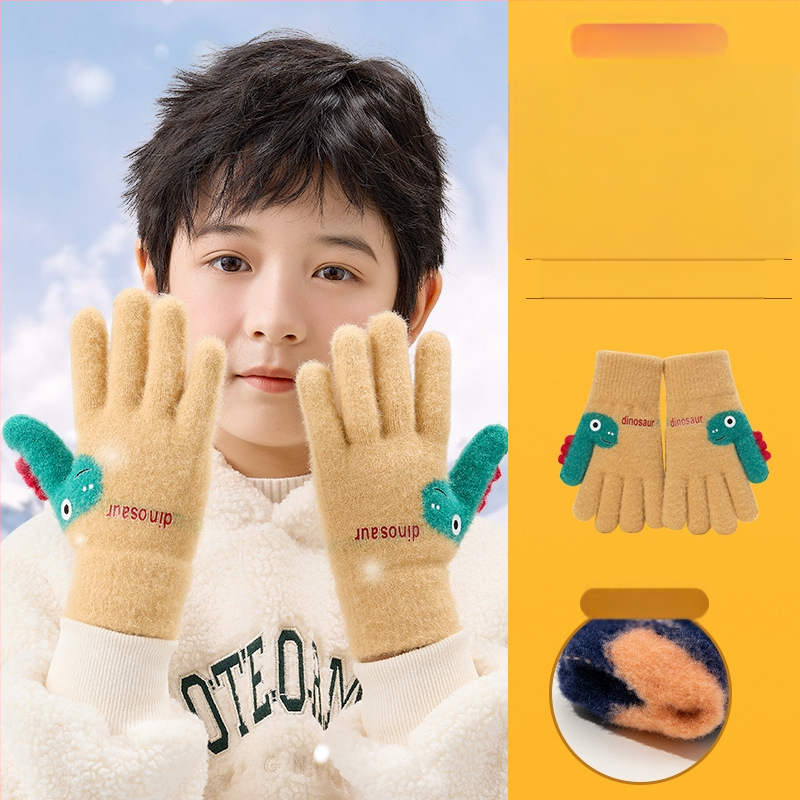 Bērnu ziemas cimdi bez pirkstiem, adīti no akrila, jacquard tehnika, karikatūras raksts, silti