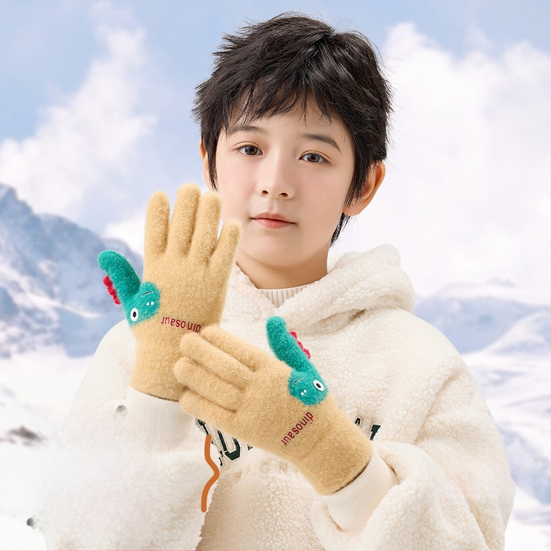 Bērnu ziemas cimdi bez pirkstiem, adīti no akrila, jacquard tehnika, karikatūras raksts, silti