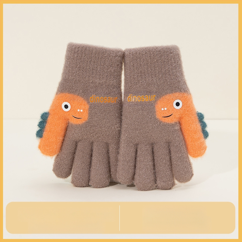 Bērnu ziemas cimdi bez pirkstiem, adīti no akrila, jacquard tehnika, karikatūras raksts, silti